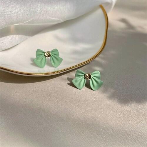 Cute Simple Green Bowknot Clip on Earrings New Light Korean Earrings