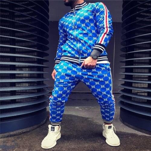 New Tracksuit Set Male 3D Colorful Plaid Men Sport Zipper suit Autumn Sweatshirt Running Jackets Men Tracksuit Set gyms Mens set