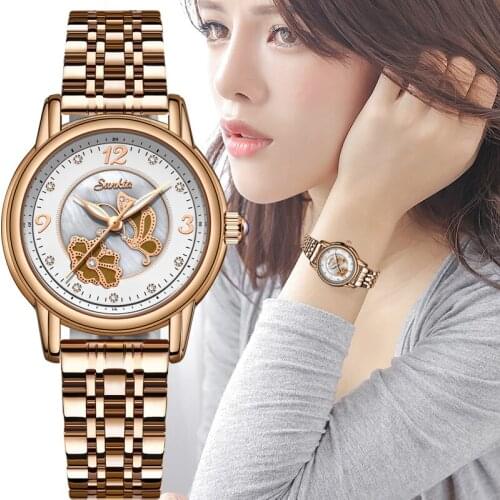 SUNKTA Elegant Ladies Watches Women Luxury Top Brand Wrist Watch Woman Stainless Steel Band Female Dress Clock relogio feminino