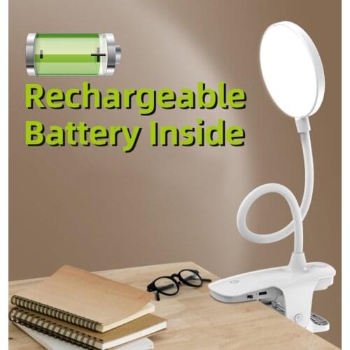 5W Desk Lamp USB Rechargeable LED Table Lamp with Clip Bed Reading Book Night Light Clamp Dimming Eye Protection 1200 2500 Power