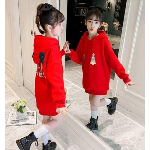 Girls' Hoodies Sweatshirts Kids Underwear 2021 Loose Plus Velvet Thicken Warm Winter Autumn Cotton Tops Fleece Childrens Clothi