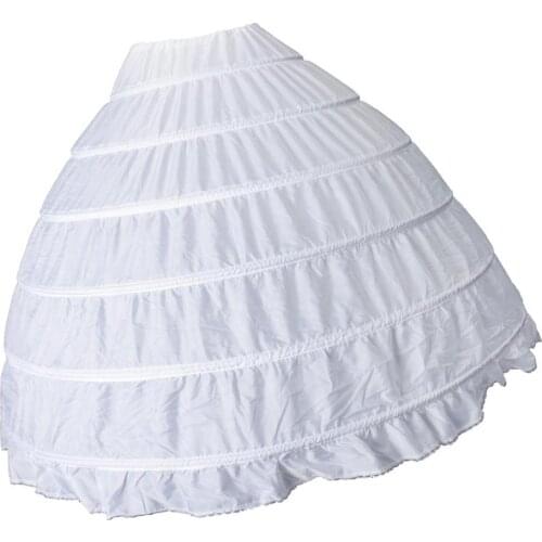 Vintage White Long 6 Hoops Petticoat Extra Full Wedding Ball Gown Crinoline Skirt