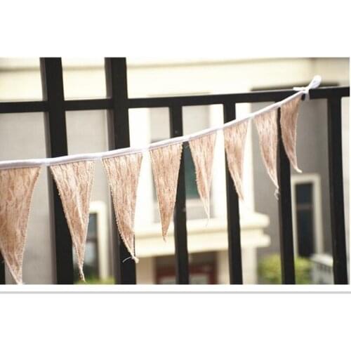 Lace Vintage Floral Natural Burlap Bunting Rustic Jute Banner Wedding,Birthday party,Photograph Props Decoration