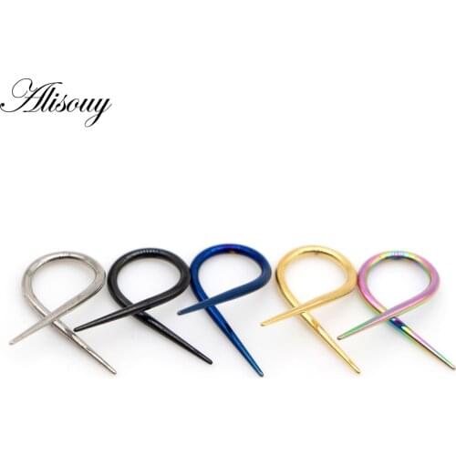 Alisouy 2pcs Punk Stainless Steel cross twist Dangle Unisex Men Women Ear hook Earrings Fake Ear expander Piercing Body Jewelry