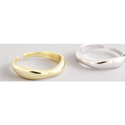 Sole Memory Geometric Wave Smooth 925 Sterling Silver Female Resizable Opening Rings SRI629