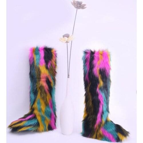 Women Waterproof Over Knee Warm Boots Ladies Plush Fluffy Faux Fur Boots Girls Plus Size Cold-resistant Knee High Boots Shoes