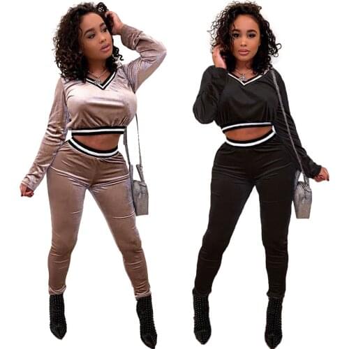 Echoine Women Striped Splicing Velvet Set Long Sleeve Top Pants Suit Tracksuit Activewear Fashion Two Piece Set Fitness Outfit