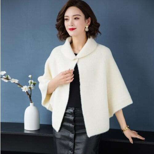 Women Floral Faux Mink Cape Coat Womens Bat Loose Large Size Sweater Cardigan Shawl Cape Cloak