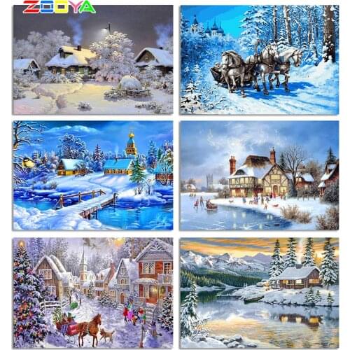 ZOOYA Needlework Diamond Painting Beautiful Snow Winter Landscape Diamond Embroidery All Drill Rhinestone Mosaic Picture R2331