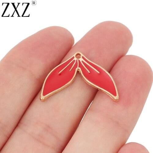 ZXZ 10pcs Gold Tone Enamel Mermaid Tail Charms Pendants Beads for Necklace Jewelry Making Findings 27x18mm