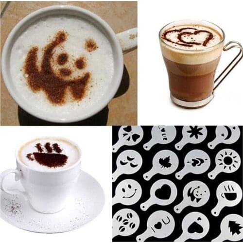 16pcs Coffee Stencil Filter Coffee Maker Cappuccino Coffee Barista Mold Templates Strew Flowers Pad Spray Art Coffee Tools