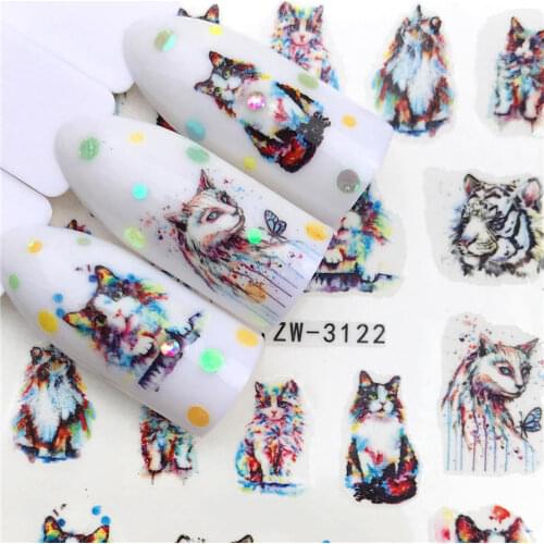 LCJ 2020 New Arrivial Nail Stickers Tiger/Cat Series Water Decal Flower Plant Pattern 3D Manicure Sticker Nail Water Sticker