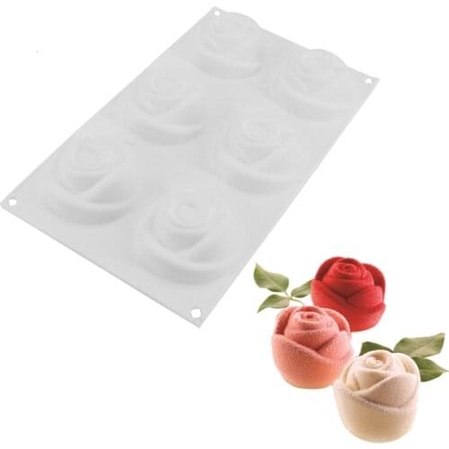 3D Silicone Rose Shape 6 Cavity Cake Mould Dessert Baking Tools For Cakes Chocolates Pastry Kitchen Bakeware Supplies