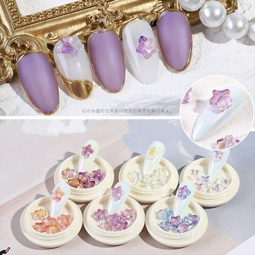 6Pcs 8mm X 4mm 3D Resin Five-pointed Star Nail Art Decoration Accessories Colorful Crystal Star Nail Art Design Creative Jewelry