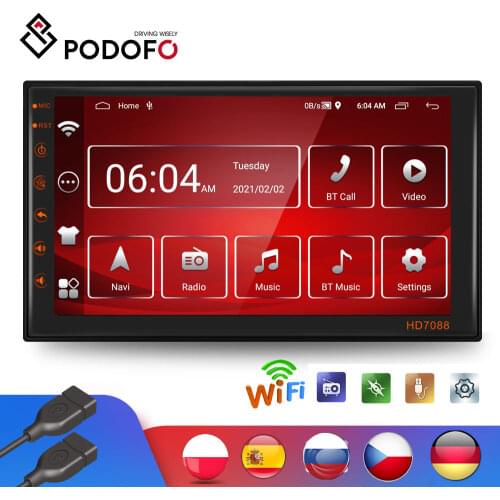 Podofo Android 2+16GB 2 Din Car radio Multimedia Video Player Universal auto Stereo GPS MAP For Volkswagen Nissan Hyundai Kia