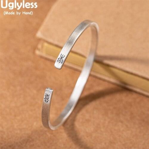 Uglyless Solid 925 Silver Flat Bangles Women Chinese XI LE= Happy Gifts Jewelry Eastern Beauty Minimalist Open Bracelets Bangles