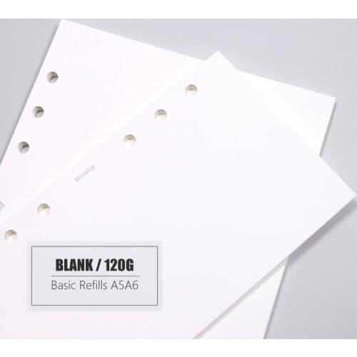 MyPretties 40 Sheets Basic Blank Refill Papers A5 A6 Filler Papers 120G for 6 Hole Binder Organizer Notebook Papers