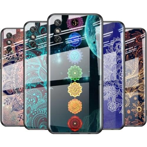 Tempered Glass Cover Mandala Chakra Yoga For Huawei Y6 Y7 Y9 Y5P Y6P Y8S Y8P Y9A P Smart Z 2019 2020 2021 Phone Case