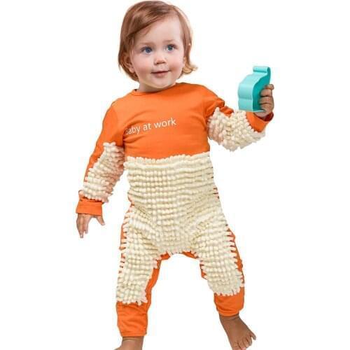 Crawling Baby Mop Jumpsuit Girls One-Piece Romper OutfitsLong Sleeve Romper Footsies Baby Boys Rompers Onesie Romper Jumpsuit