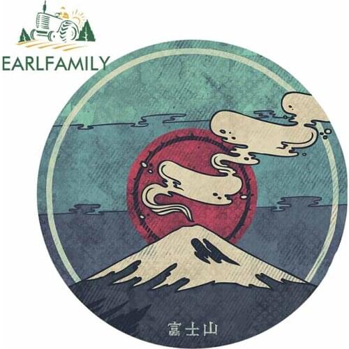 EARLFAMILY 13cm x 12.7cm for View Mount Fuji Smoke In Japan Cartoon Waterproof Car Stickers Anime Decal Surfboard RV Decoration
