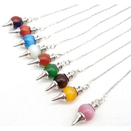 Hot Sell Divination Pendulum For Dowsing Natural Stone Tiger Eye Quartz Crystal Circle Cone Charm Pendant pendulum Divination
