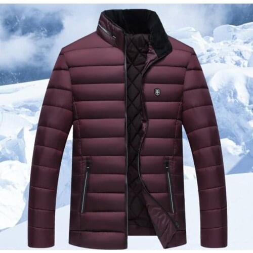 Red blue black winter warm jacket men coat Cotton clothes Short down jacket thick velvet Middle-aged elderly stand collar b291