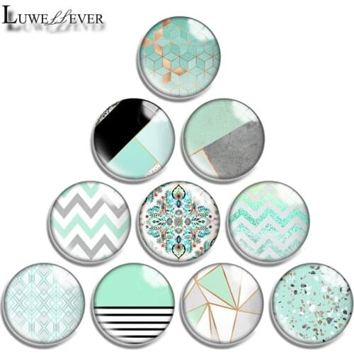 12mm 14mm 16mm 20mm 25mm 30mm 692 Geometric Green Mix Round Glass Cabochon Jewelry Finding 18mm Snap Button Charm Bracelet