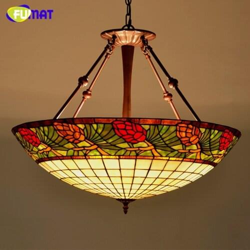 FUMAT Stained Glass Lamp Country Style Pinecone Glass Pendant Lamp Living Room Hotel LED Suspension Light Decoration Lampe