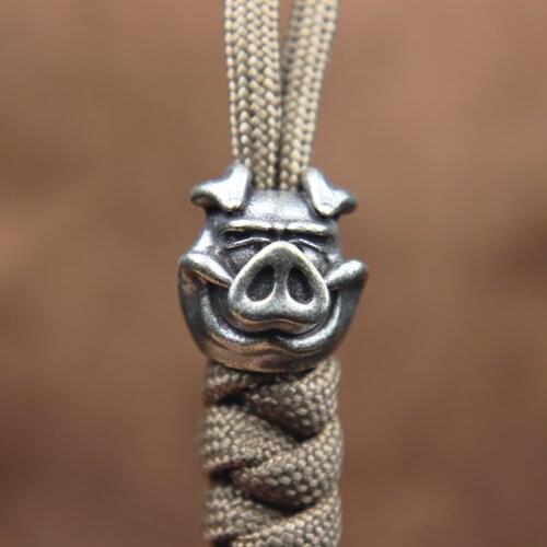 White Pig Brass Knife Beads Key Ring Lanyard Pendants Vintage Silvery Piggy Umbrella Rope DIY Boar Paracord Bracelet Accessories