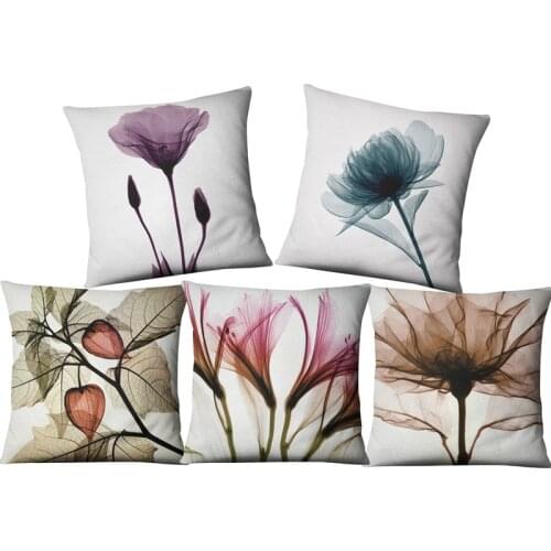 Single-sided Printing Linen Decorative Throw Pillows Case 45*45 Tulip Daisy Rose Flowers Cushion Cover Living Room Decoration