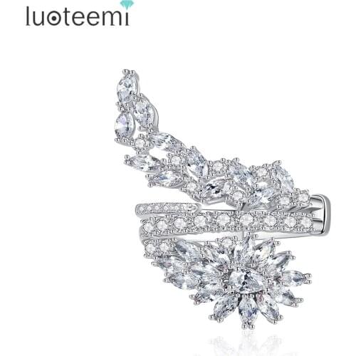 LUOTEEMI New Creative Flower Open Ring for Women Party Dating with Luxury CZ Resizable Ring Fashion Jewelry Bijoux Femme Gift