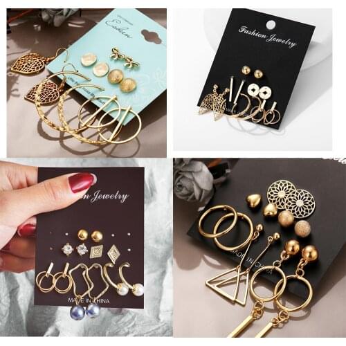 Bls-miracle Fashion Metal Moon Letter Earrings Set For Women Girls Geometric Multiple styles 2019 New Earring Handmade Jewelry