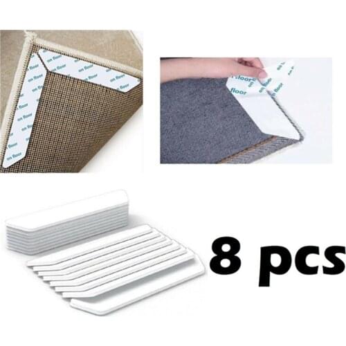 8PCS Anti Slip Soft Mat Rug Carpet Anti Curling Rug Grippers Tapes Floor Home Rug Carpet Mat Gripper Non Slip Skid Reusable Grip