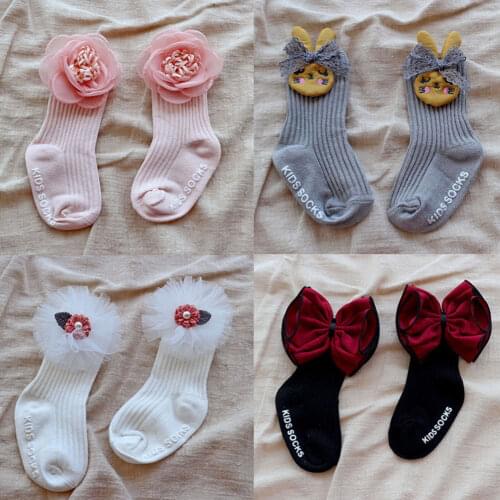 Lovely Infant Toddler Baby Girls Socks Kids Cotton Flower Tutu Socks 2020 Soft Solid Bowknot Knee High Party Xmas Gifts 0-4Y