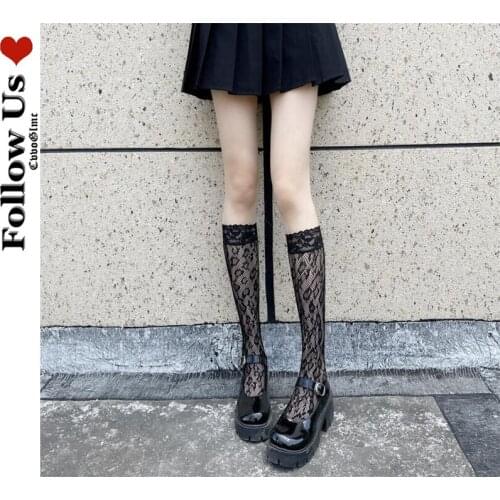 Japanese Gothic Leopard Print Calf Socks Feminine Japanese Cute JK Design Stockings Ins Lolita Kawaii Lace Mid-tube Socks Woman