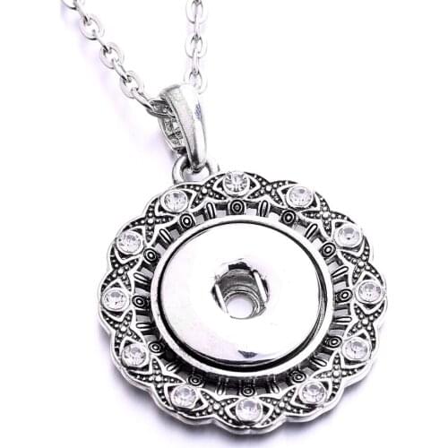 New Fashion Snap Button Necklace Fit 18mm Metal Snaps Buttons Crystal Silver color Circle Button Necklace Christmas Gift