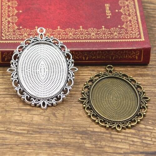2pcs Cabochon Base Fit Setting 40x30mm Inner Size Antique Bronze Silver Color Oval Flower Style DIY Jewelry Making Findings
