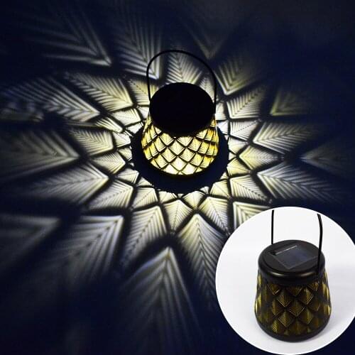 Hollow Out Outdoor Hanging Solar Lantern with Handle Light Hand Hanging Outdoor Lawn Garden Landscape