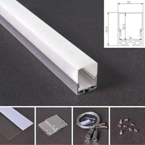 1M/2M long 35mm*45mm aluminum alloy profile with milky PC cover;With steel rope;Aluminum led profile for led strips light