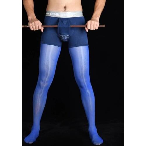 Mens Plus Size U Convex Pouch Oil Glossy Shiny Legging Pantyhose Patchwork Long Underwear Pants Nylon Stockings Silk Panti Hose