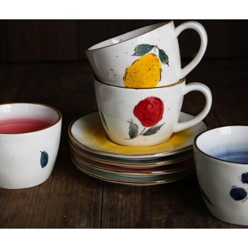 Hand-painted Underglaze Color Hand Shaped Four Colors Fruit Coffee Cup&Saucer/Afternoon Tea Cutlery