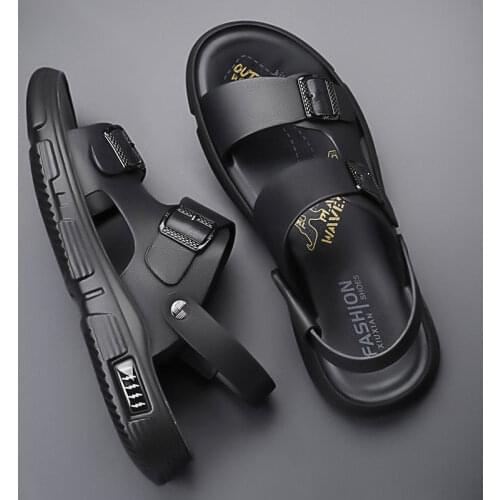 Sandals mens leather antiskid full leather summer driving sports climax leisure beach sandals