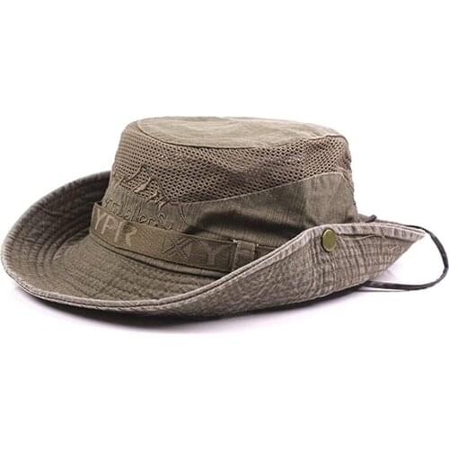 Sun Hats Wide Brim Summer Mesh UV Protection Safari cap Fishing Walking Hiking Boonie Hats for Men Chin Strap