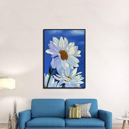 Modern White Flower Blue Sky Creative Decorative Painting Simple Poster Decorative Painting Living Room Background Wall Sticker