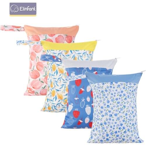 Elinfant 2PC Reusable Waterproof Fashion Prints Wet Dry Diaper Bag Double Pocket Cloth Handle Wetbags 30*40CM Wholesale