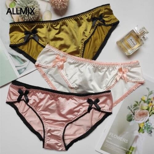 ALLMIX Sexy Womens Silk Sport Panties Underwear Seamless Bow Briefs Low Waist Girl Solid Underpants Soft Comfort Lady Lingerie