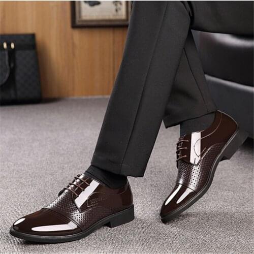 Hidden Heels 6CM Hollow Out Patent Shoes Men Wedding Dress Shoes Summer Fashion Men Formal Leather Shoes Men Brown Business Shoe