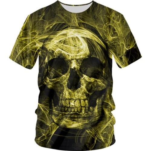 UJWI Fashion Skull T-shirt Smoke Yellow Cool T-shirts Oversized Mens T Shirt O-neck Shirt 3D Printing Summer Casual Clothes 5XL