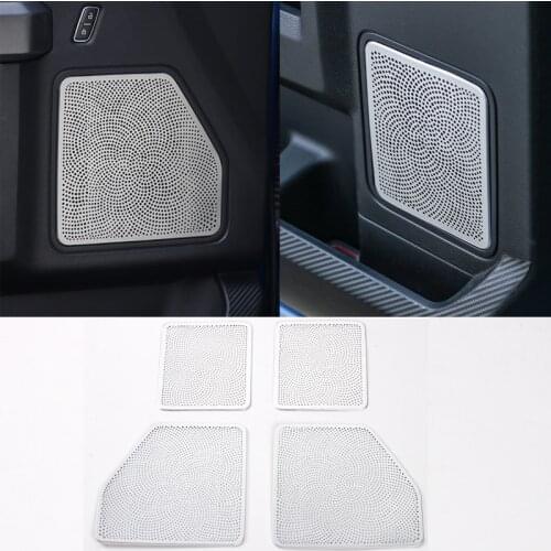 YCCPAUTO 4Pcs/set Car Interior Decoration Sticker Aluminum alloy Car Door Speaker Trim Net For Ford F150 2015+ Accessories