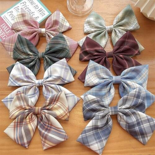 4pcs StylishKorean Janpanese Girls Hairgrips Oversized Hair Bow Barrette Lady Yarn Dyed Plaid Bowknot for Women Hair Accessories